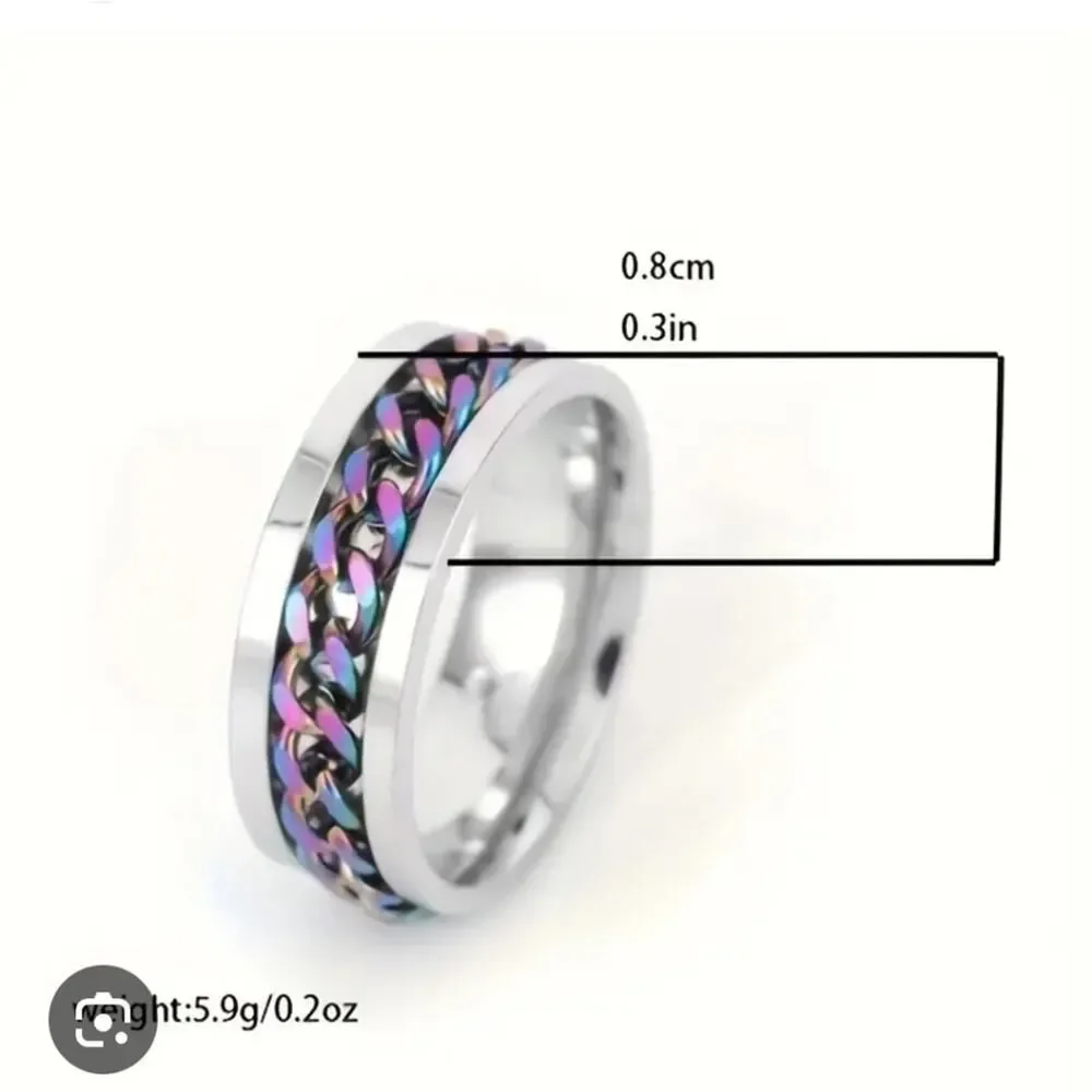 SPINNER Titanium Polished Silver Ring - Rainbow Chain